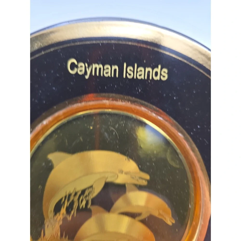 Original Chokin Art Collection Caymen Island Black Plate Featuring Dolphins 925